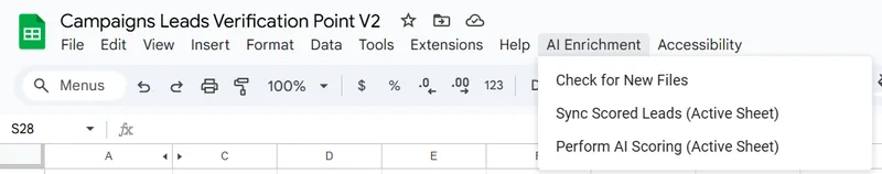 Menu dans une feuille Google Sheets